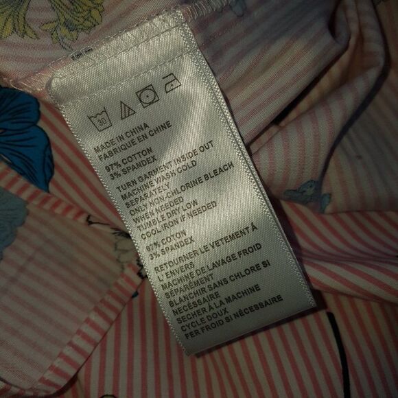 SILENT CHAOS Pink White Stripped Blouse with Blue, Yellow & Black Flowers MEDIUM - Picture 8 of 10